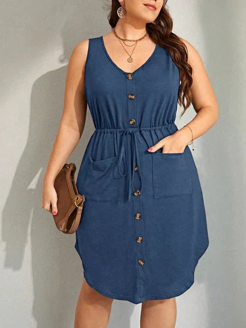 Vestido Ajuste na Cintura e Falsos Botões - Iolanda